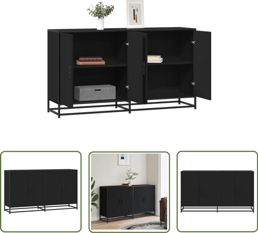 The Living Store Dressoir 134x35x76 cm bewerkt hout zwart Dressoir Kast Zwarte Kast Houten Kast Opslagoplossing