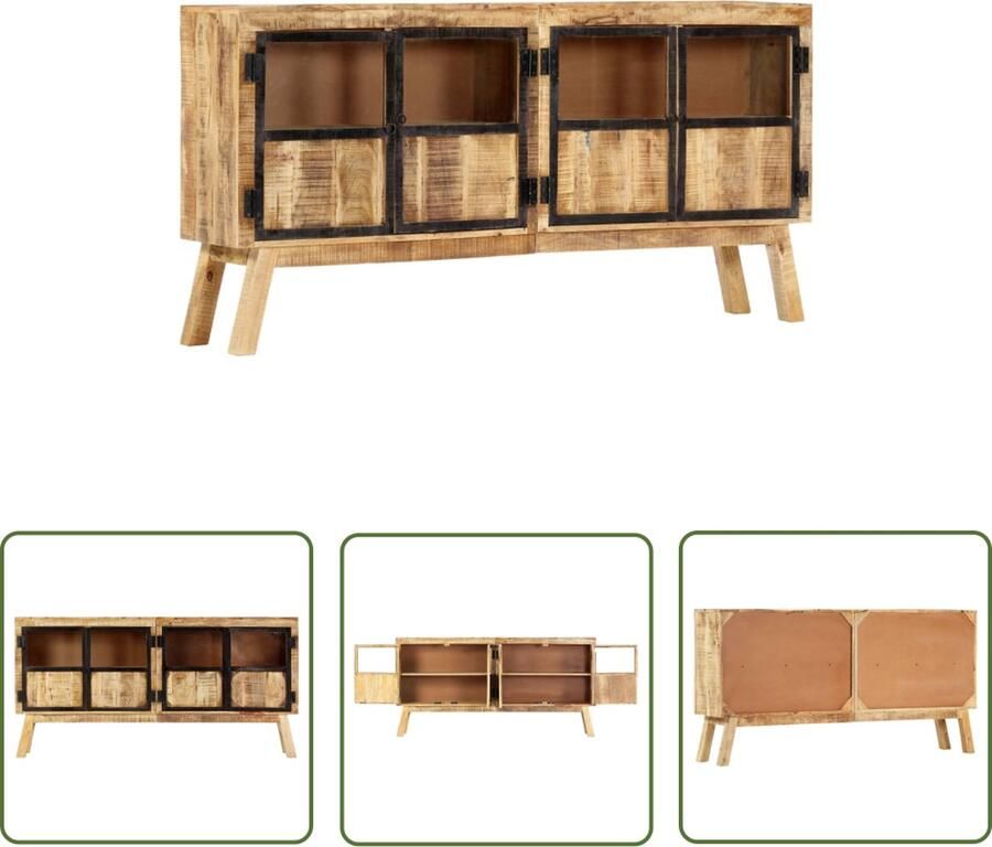 The Living Store Dressoir 160x30x80 cm massief ruw mangohout bruin en zwart Dressoir Kasten Meubels Salontafel Livingroom - Foto 2