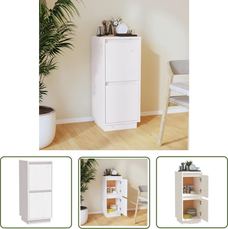 The Living Store Dressoir 31 5x34x75 cm massief grenenhout wit Dressoir Opbergkast Kast Salontafel Livingroom Furniture