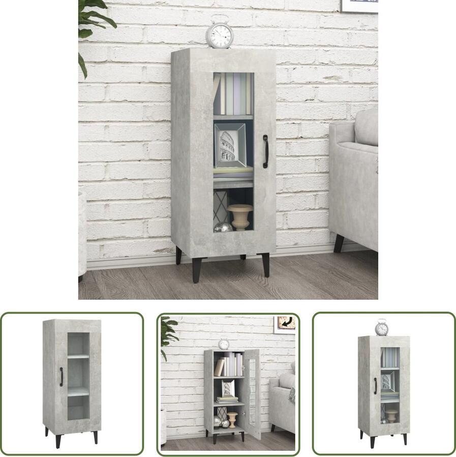 VidaXL Dressoir 34 5x34x90 cm bewerkt hout betongrijs Dressoir Kast Opbergmeubilair Beton Grijs Houten Dressoir