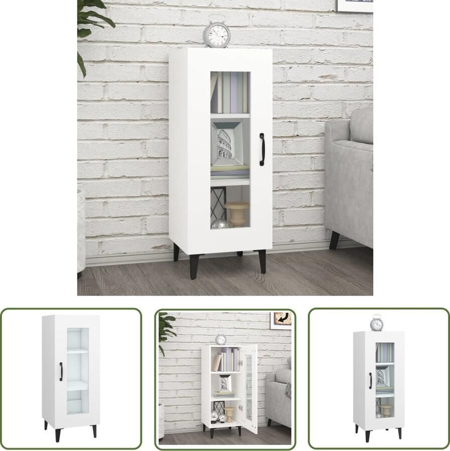 The Living Store Dressoir 34 5x34x90 cm bewerkt hout wit Dressoir Kast Houten Dressoir Wit Dressoir Compact Dressoir