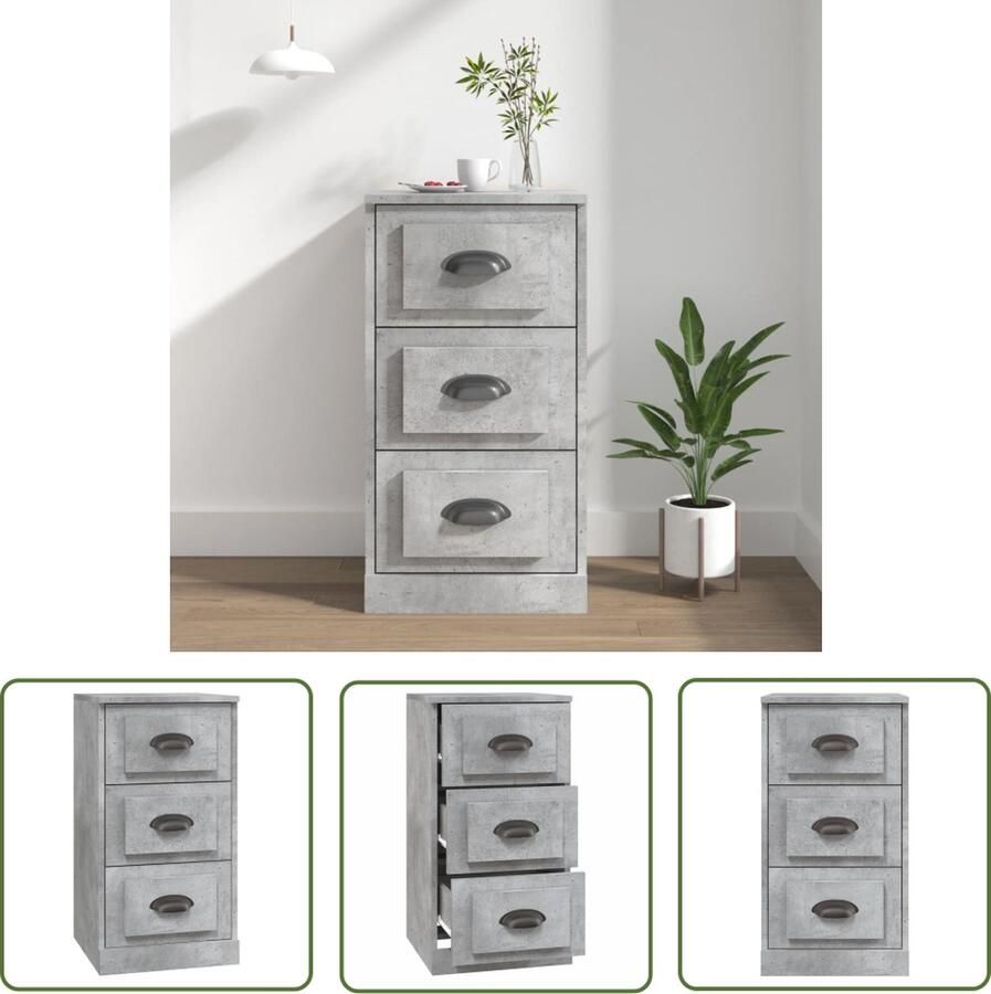 The Living Store Dressoir 36x35 5x67 5 cm bewerkt hout betongrijs Dressoir Kast Houten Dressoir Grijze Dressoir Vintage Dressoir