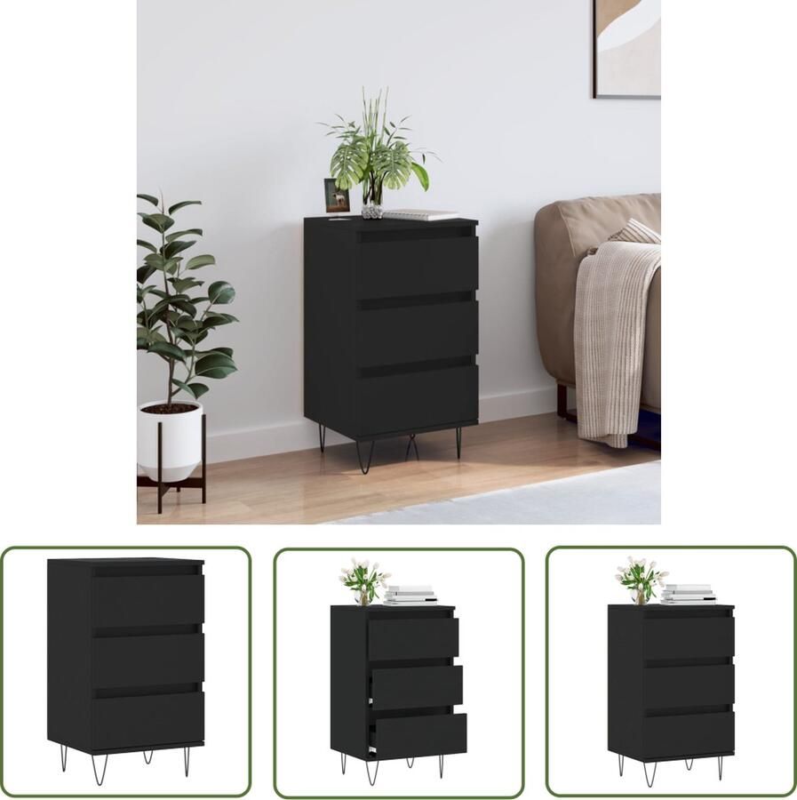 The Living Store Dressoir 40x35x70 cm bewerkt hout zwart Dressoir Kast Buffetkast Houten Dressoir Zwart Dressoir