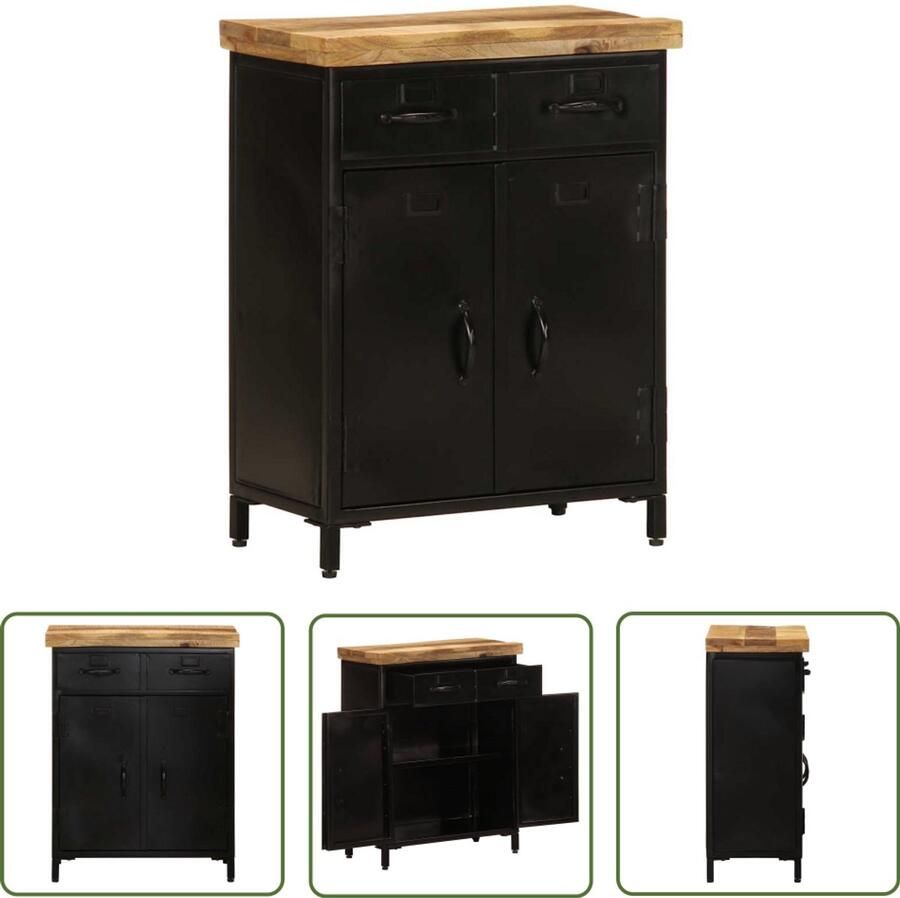 The Living Store Dressoir 55x30x71 cm massief mangohout Houten Dressoir Industrieel Design Mangohout Kast Ruime Opbergruimte Vintage Look