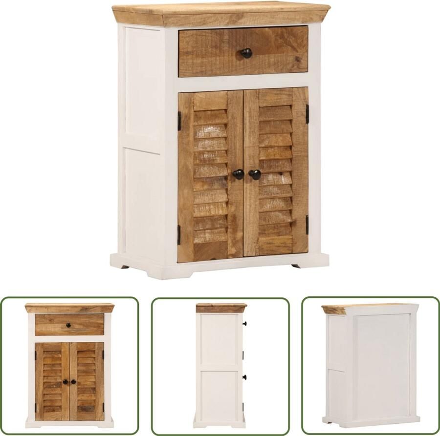 The Living Store Dressoir 55x30x73 cm massief ruw mangohout wit en bruin Dressoir Mangohout Vintage Dressoir Opbergmeubel Salontafel
