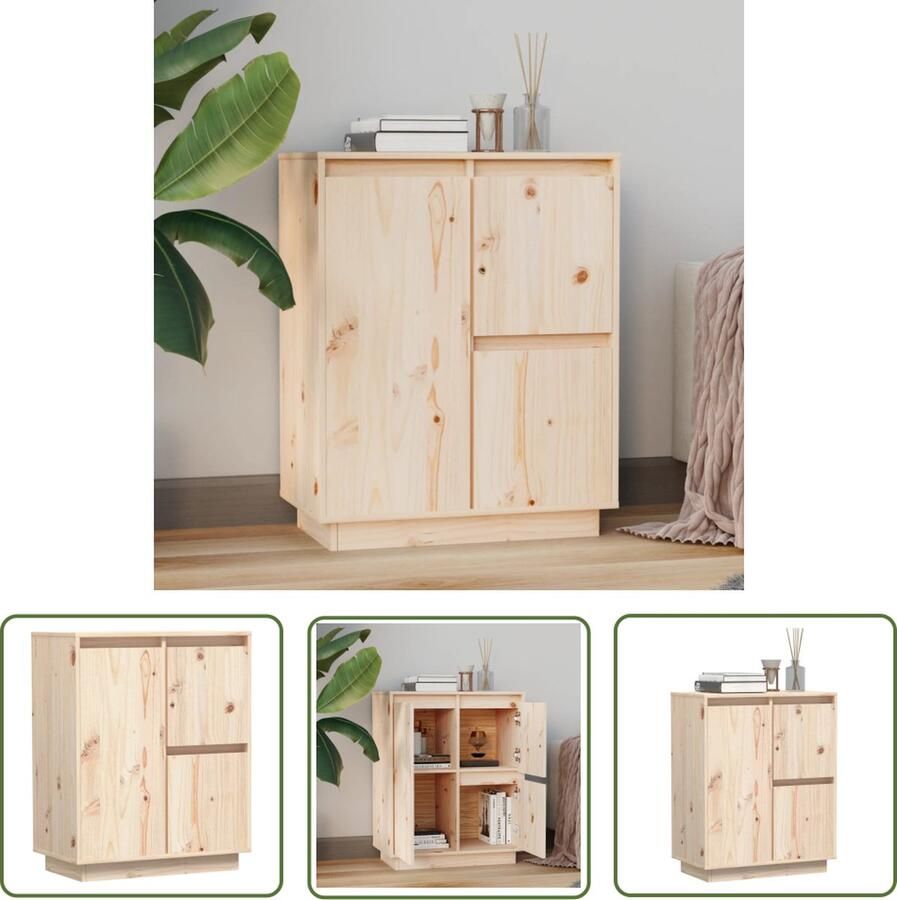 The Living Store Dressoir 60x34x75 cm massief grenenhout Dressoir Massief Hout Grenenhouten Kast Opbergkast Salontafel