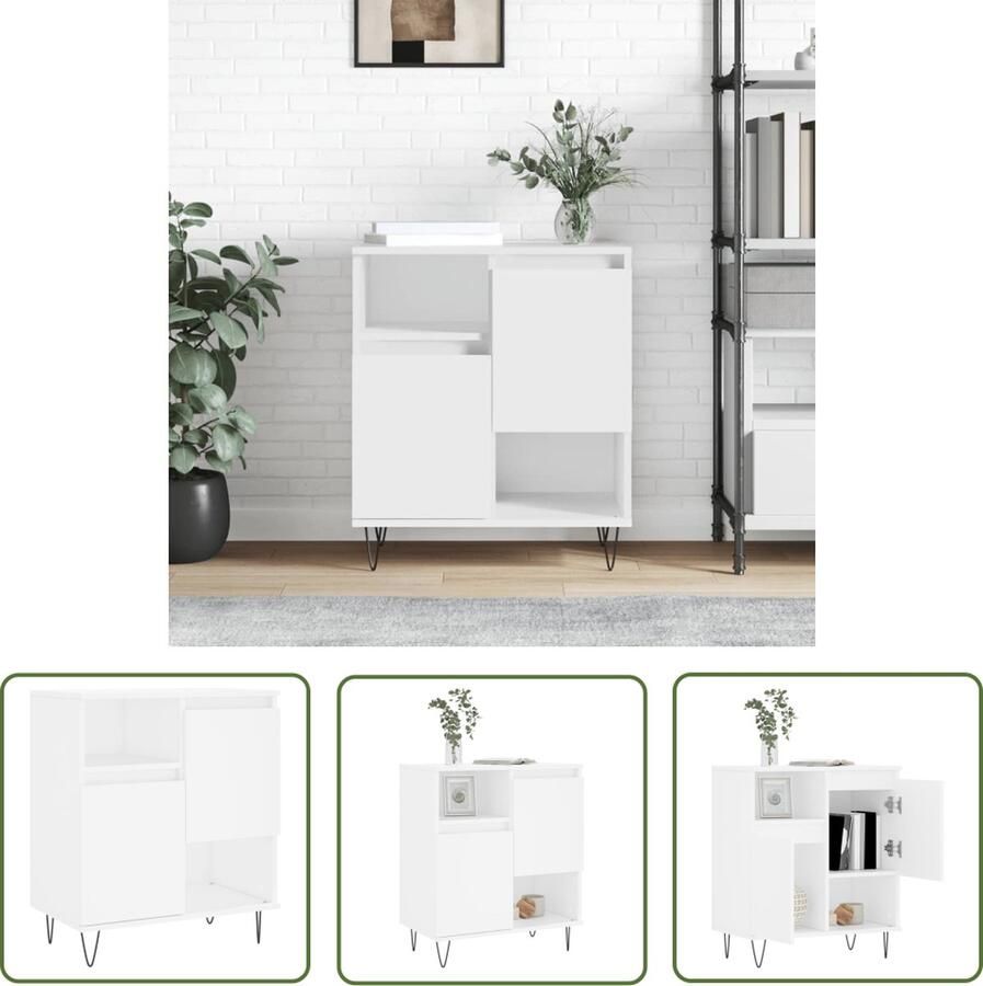 The Living Store Dressoir 60x35x70 cm bewerkt hout wit Dressoir Kast Opbergkast Salontafel Houten Dressoir