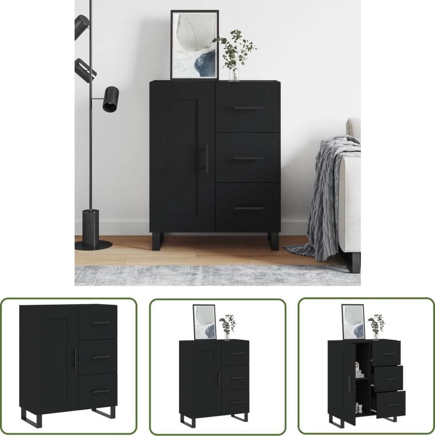 The Living Store Dressoir 69 5x34x90 cm bewerkt hout zwart Dressoir Kast Houten Dressoir Zwarte Kast Salontafel