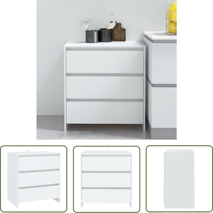 The Living Store Dressoir 70x41x75 cm bewerkt hout wit Dressoir Bijzettafel Opbergkast Salontafel Woonkamermeubilair