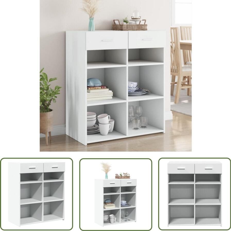 The Living Store Dressoir 80x42 5x93 cm bewerkt hout wit Dressoir Commode Houten Dressoir Wit Dressoir Vintage Dressoir