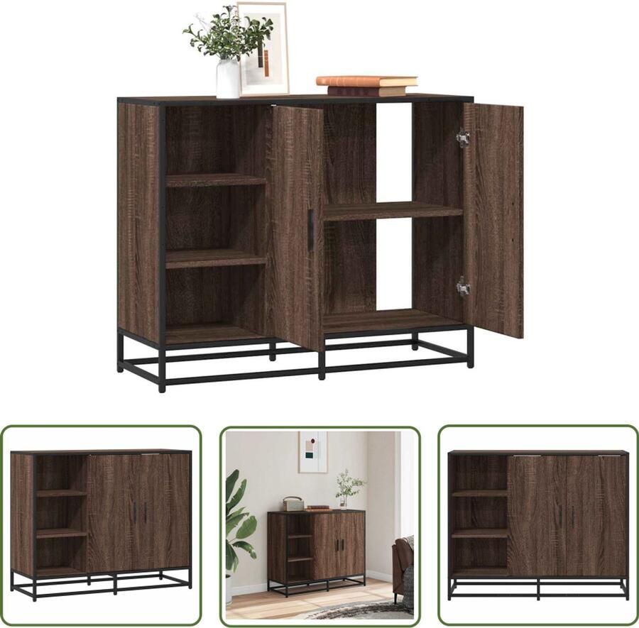The Living Store Dressoir 92x35x76 cm bewerkt hout bruin eikenkleurig Dressoir Kast Opbergkast Houten Dressoir Industrieel Dressoir