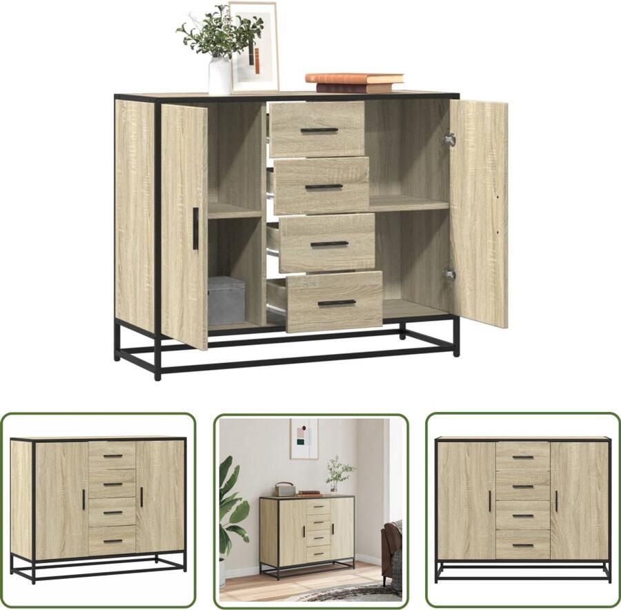 The Living Store Dressoir 92x35x76 cm bewerkt hout sonoma eikenkleurig Dressoir Tv-meubel Salontafel Houten Kast Opslagkast