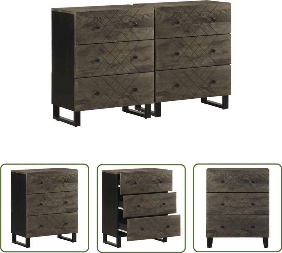 VidaXL Dressoirs 2 st 60x33x75 cm massief mangohout zwart Dressoir Kast Mangohout Zwarte Kast Salontafel