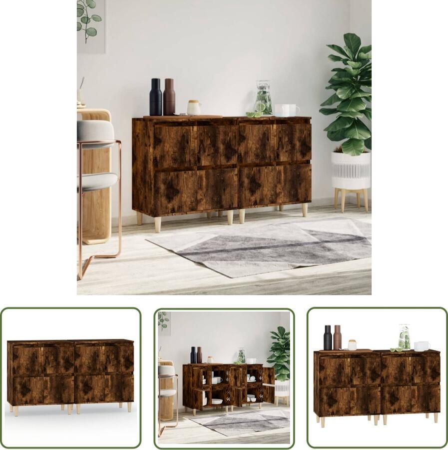 The Living Store Dressoirs 2 st 60x35x70 cm bewerkt hout gerookt eikenkleurig Dressoir Houten Dressoir Vintage Dressoir Landelijk Dressoir Opbergmeubel