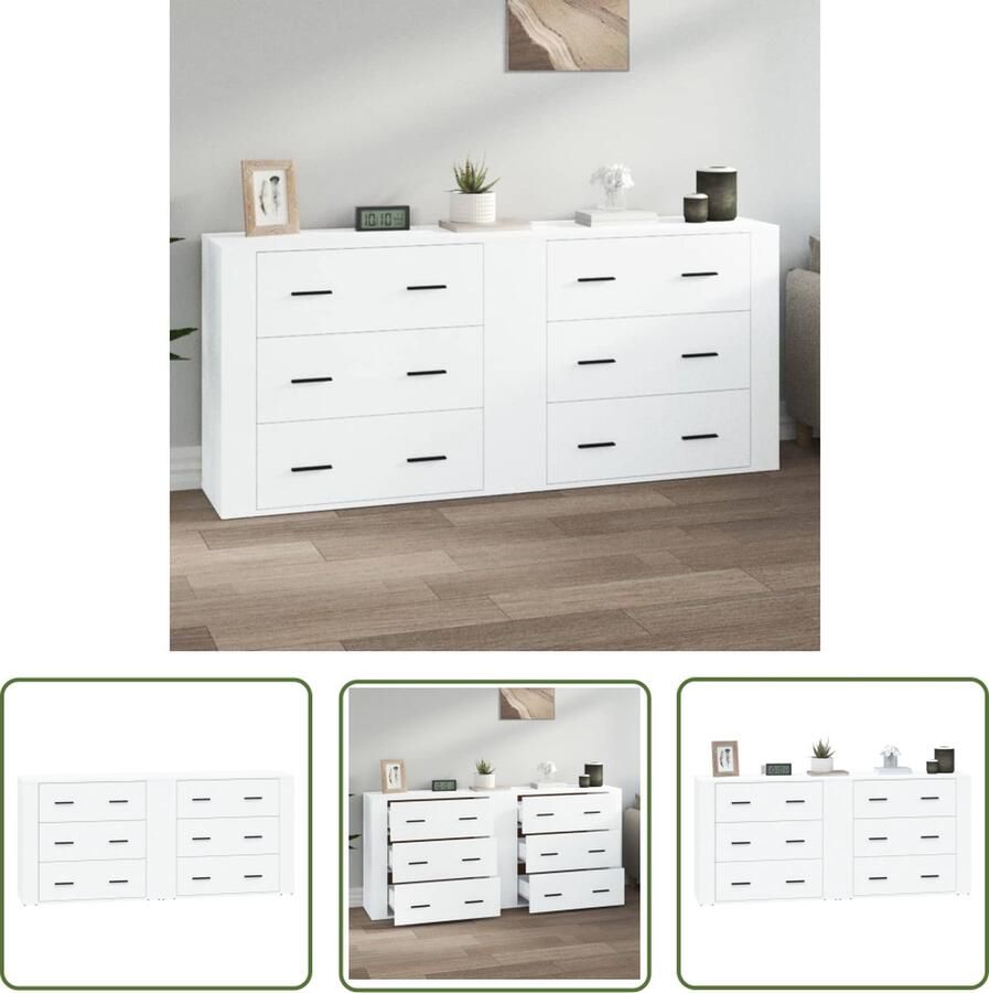 The Living Store Dressoirs 2 st bewerkt hout wit Dressoir Commode Houten Dressoir Wit Dressoir Opbergmeubilair