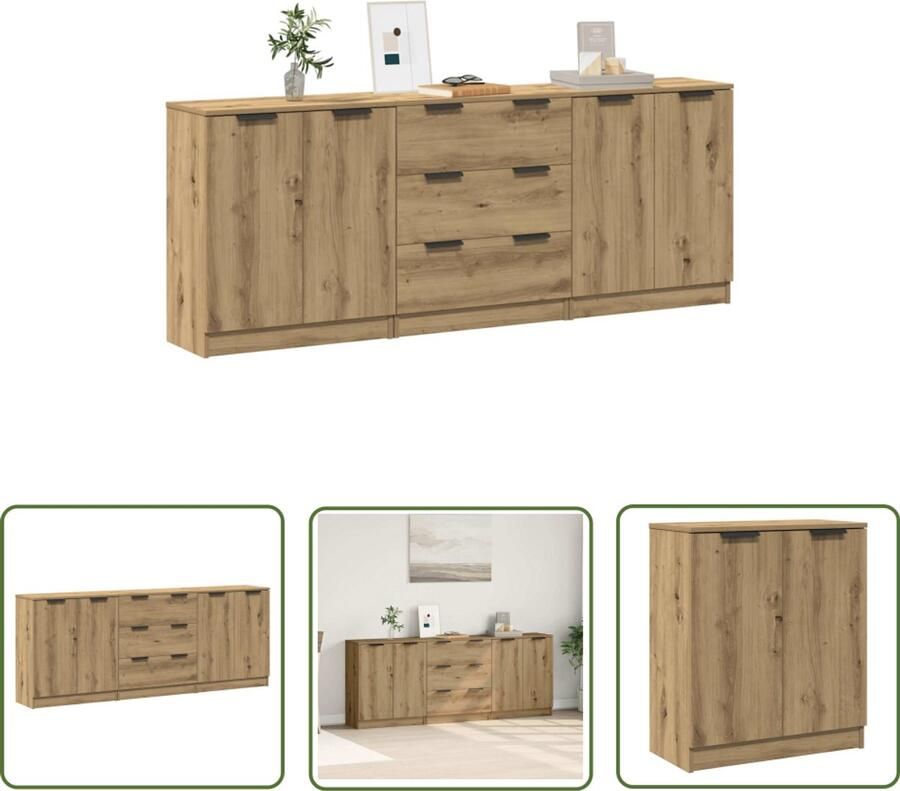 VidaXL Kast Dressoir Dressoirs 3 st 60x30x70 cm bewerkt hout artisanaal eikenkleurig Houten Dressoir Eiken Kleurige Dressoir Salontafel