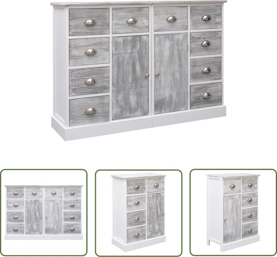 The Living Store Dressoir met 10 lades 113x30x79 cm hout grijs Dressoir Kast Meubels Opbergruimte Livingroom