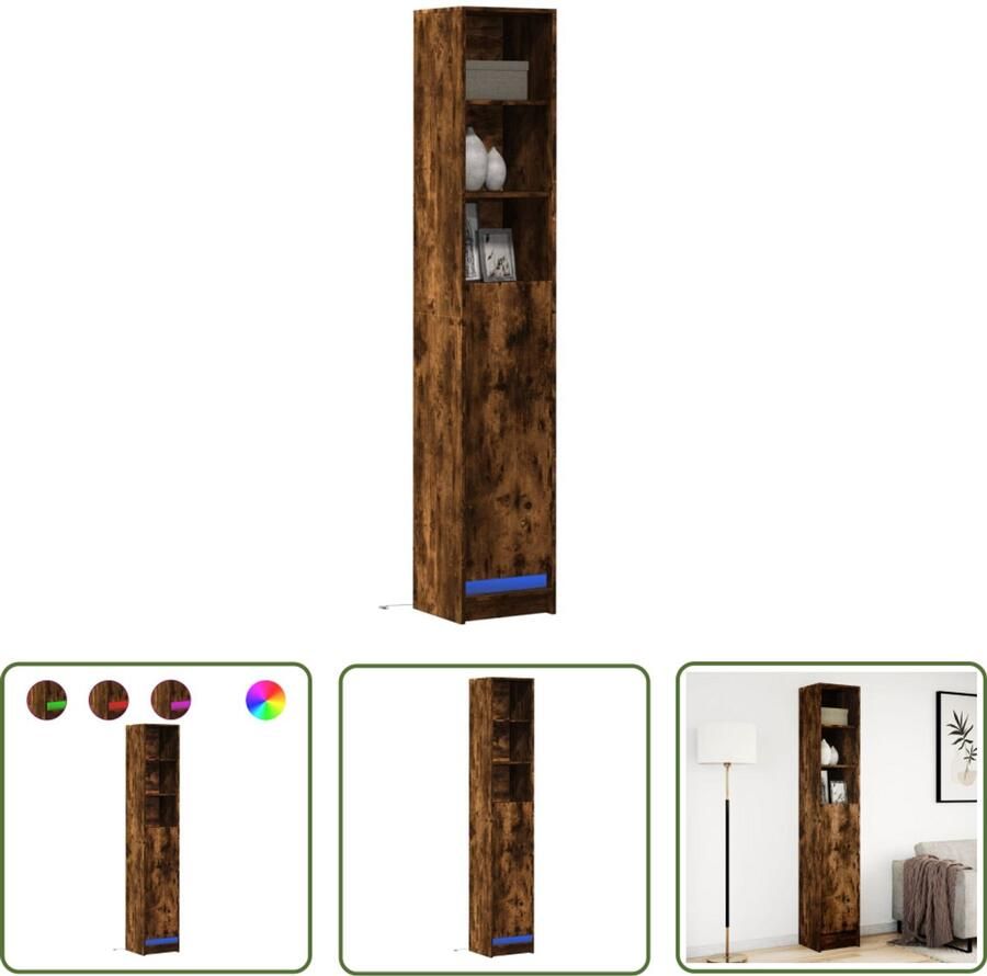 VidaXL Dressoir met LED 36x32 5x200 cm bewerkt hout gerookt eikenkleur Dressoir Kast Led Verlichting Houten Dressoir Modern Dressoir