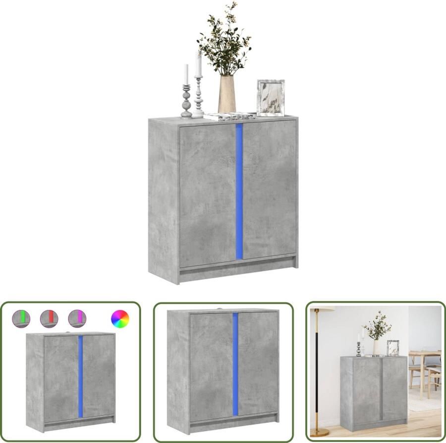 VidaXL Dressoir met LED 77x34x85 cm bewerkt hout betongrijs Dressoir Kast Led Verlichting Beton Grijs Modern Design