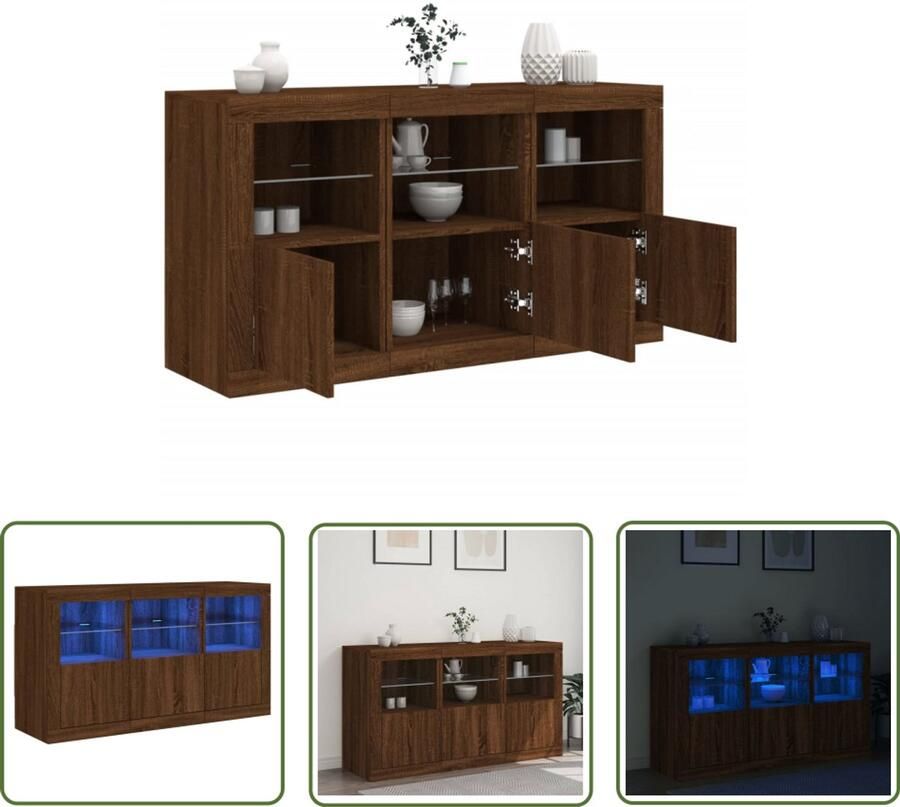 VidaXL Dressoir met LED-verlichting 123x37x67 cm bruin eikenkleur Dressoir Kast Houten Dressoir Led Verlichting Tv Stand