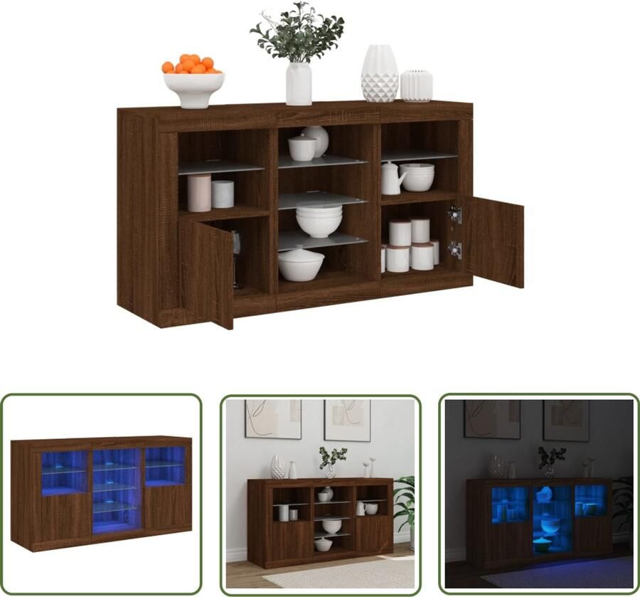 The Living Store Dressoir met LED-verlichting 123x37x67 cm bruin eikenkleur Modern Dressoir Led Verlichting Houten Dressoir Opbergdressoir Tv Kast