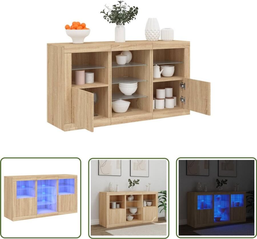 The Living Store Dressoir met LED-verlichting 123x37x67 cm sonoma eikenkleurig Modern Dressoir Led Verlichting Dressoir Kast Salontafel Woonkamermeubilair