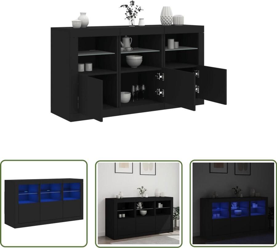 The Living Store Dressoir met LED-verlichting 123x37x67 cm zwart Modern Dressoir Led Verlichting Tv Meubel Kast Met Lampen Zwarte Dressoirs