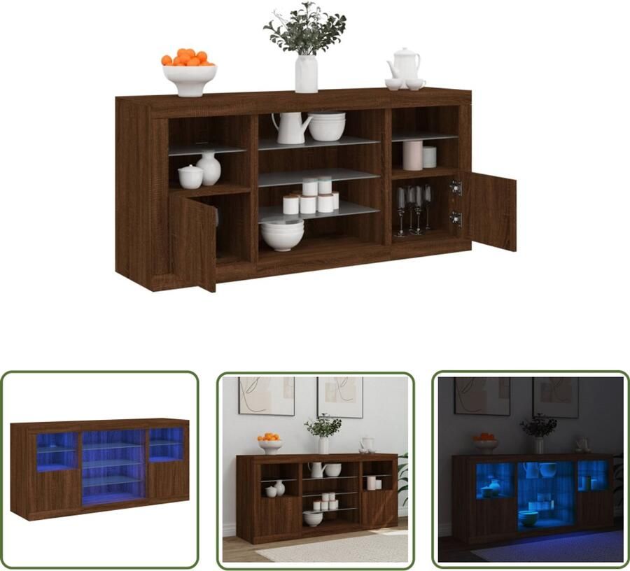 VidaXL Dressoir met LED-verlichting 142 5x37x67 cm bruin eikenkleur Dressoir Kast Houten Dressoir Bruin Eiken Led Verlichting