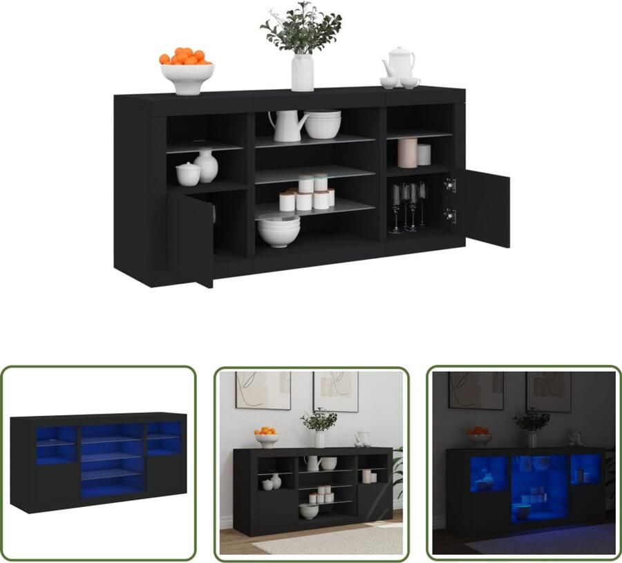 The Living Store Dressoir met LED-verlichting 142 5x37x67 cm zwart Modern Dressoir Led Dressoir Tv Kast Dressoir Met Licht Opbergkast