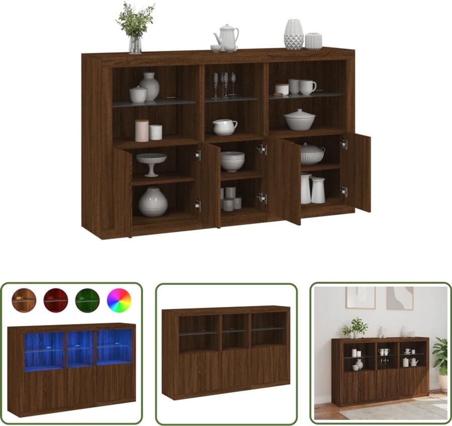 The Living Store Dressoir met LED-verlichting 162x37x100 cm bruin eikenkleur Modern Dressoir Led Dressoir Rgb Verlichting Opberg Kast Tv Meubel