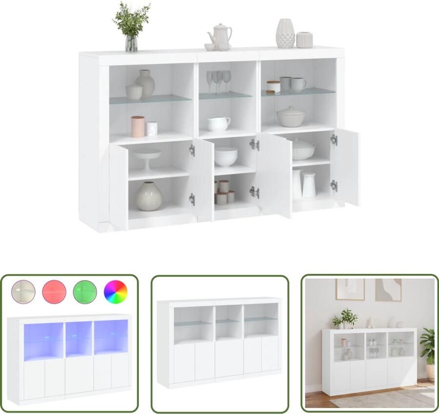 The Living Store Dressoir met LED-verlichting 162x37x100 cm wit Modern Dressoir Led Dressoir Tv Kast Opbergkast Salontafel