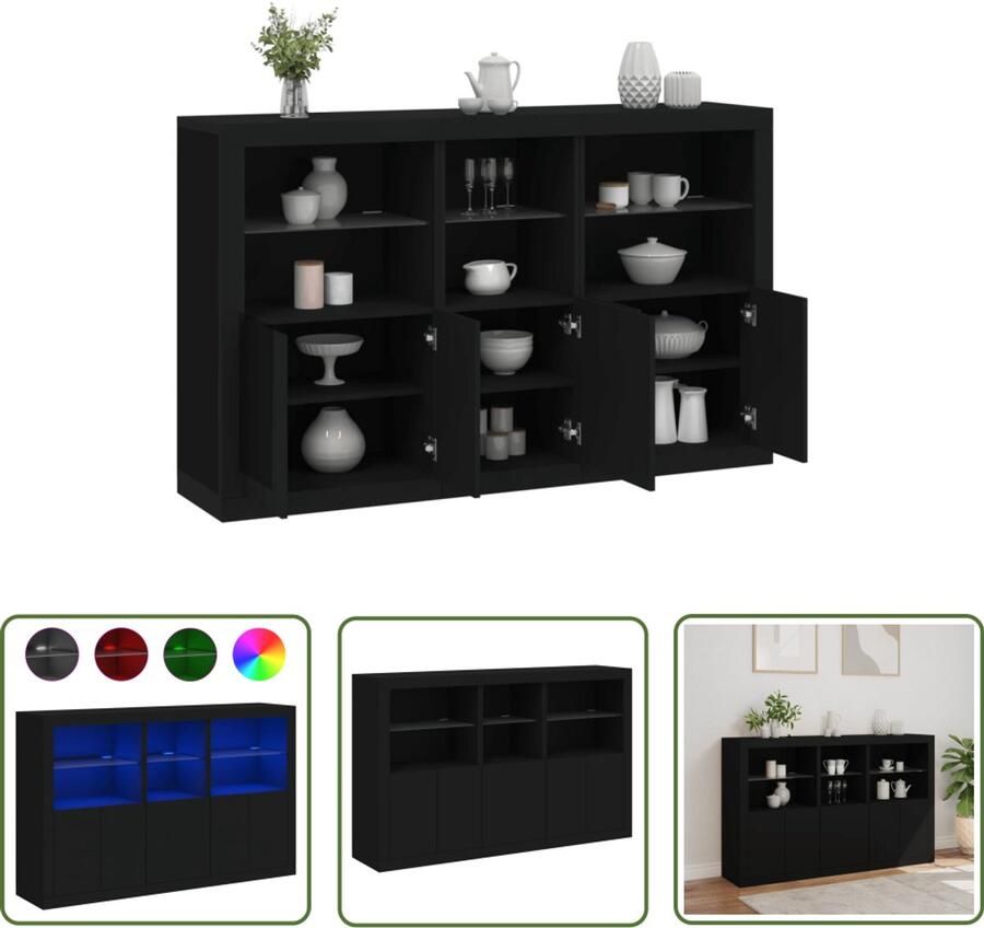 The Living Store Dressoir met LED-verlichting 162x37x100 cm zwart Dressoir Led Verlichting Modern Design Zwarte Kast Houten Meubel