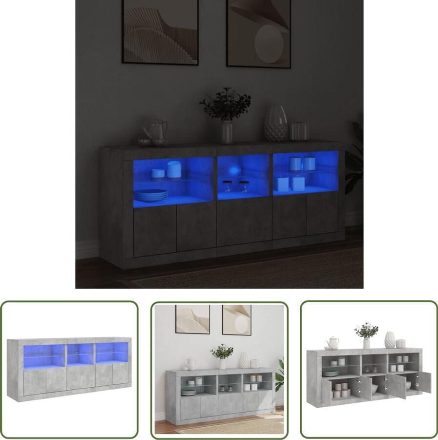 The Living Store Dressoir met LED-verlichting 162x37x67 cm betongrijs Modern Dressoir Led Verlichting Tv Kast Opbergkast Woonkamer Meubilair