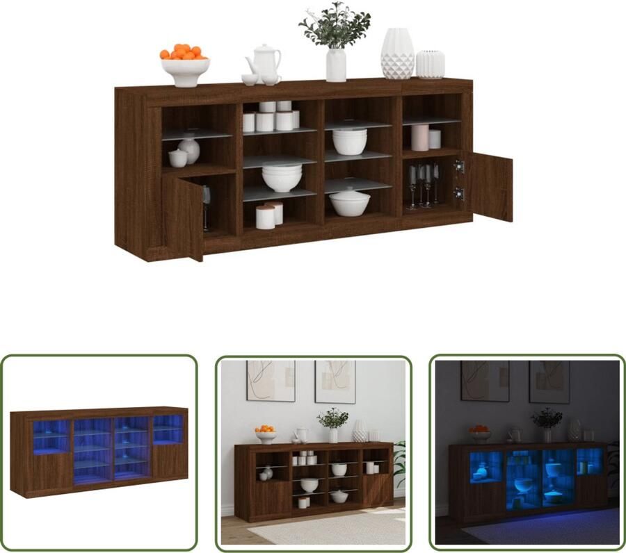 The Living Store Dressoir met LED-verlichting 163x37x67 cm bruin eikenkleur Modern Dressoir Led Dressoir Tv Meubel Bergruimte Kastdeur