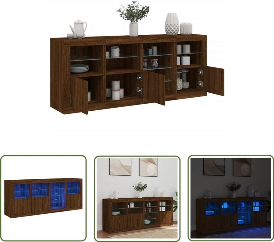 The Living Store Dressoir met LED-verlichting 164x37x67 cm bruin eikenkleur Dressoir Kast Led Verlichting Opbergruimte Bruin Eiken
