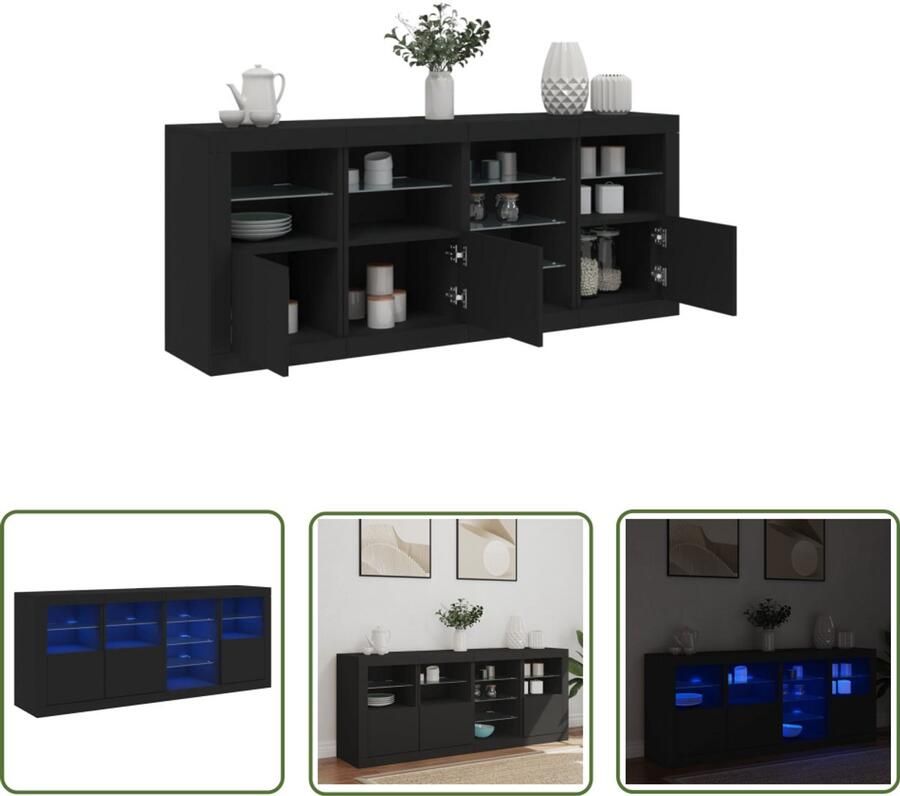 The Living Store Dressoir met LED-verlichting 164x37x67 cm zwart Modern Dressoir Led Verlichting Opberg Kast Tv Meubel Woonkamer Meubilair