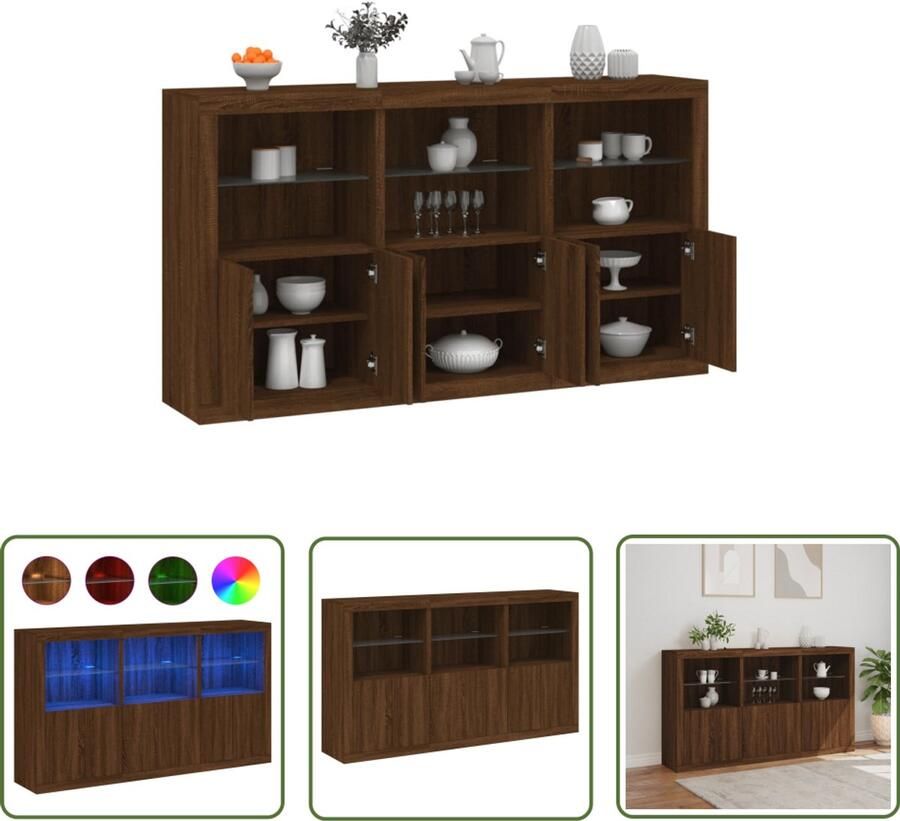 The Living Store Dressoir met LED-verlichting 181 5x37x100 cm bruin eikenkleur Modern Dressoir Led Verlichting Opberg Kast Tv Meubel Woonkamer Meubilair