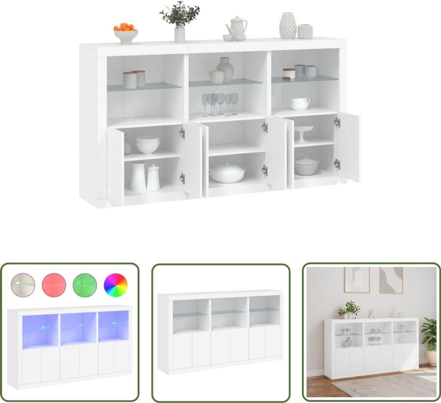 The Living Store Dressoir met LED-verlichting 181 5x37x100 cm wit Dressoir Led Verlichting Houten Dressoir Wit Dressoir Opberg Kast