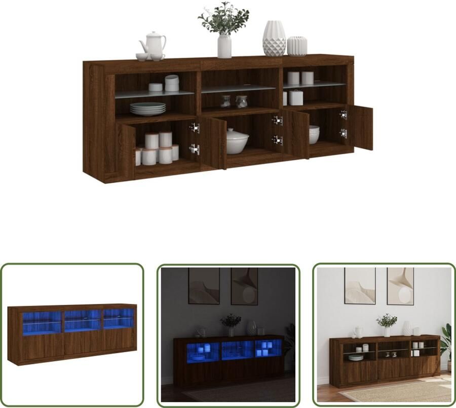 VidaXL Dressoir met LED-verlichting 181 5x37x67 cm bruin eikenkleur Dressoir Kast Houten Dressoir Led Verlichting Modern Dressoir
