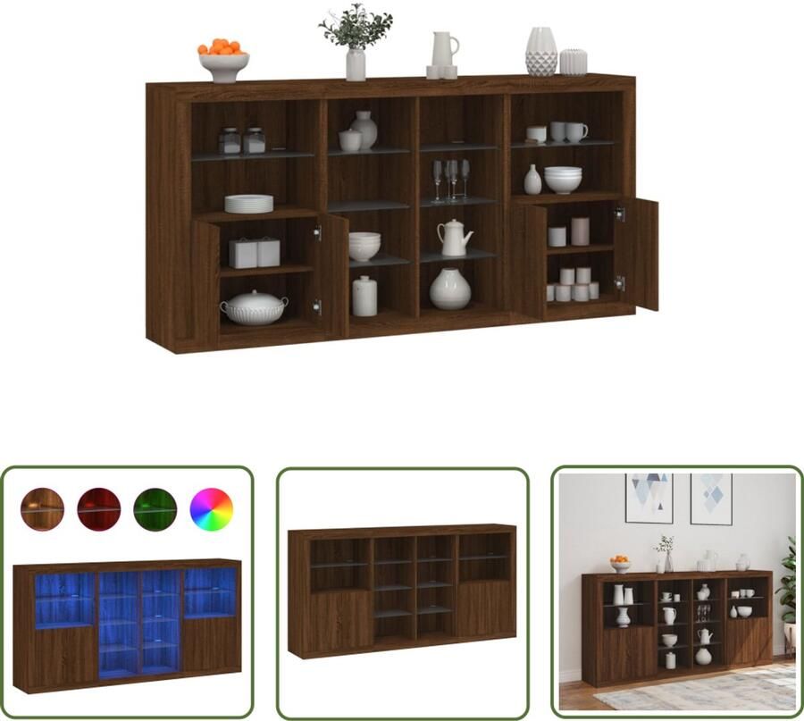 The Living Store Dressoir met LED-verlichting 202x37x100 cm bruin eikenkleur Modern Dressoir Led Dressoir Met Licht Bruine Eiken Dressoir Houten Dressoir