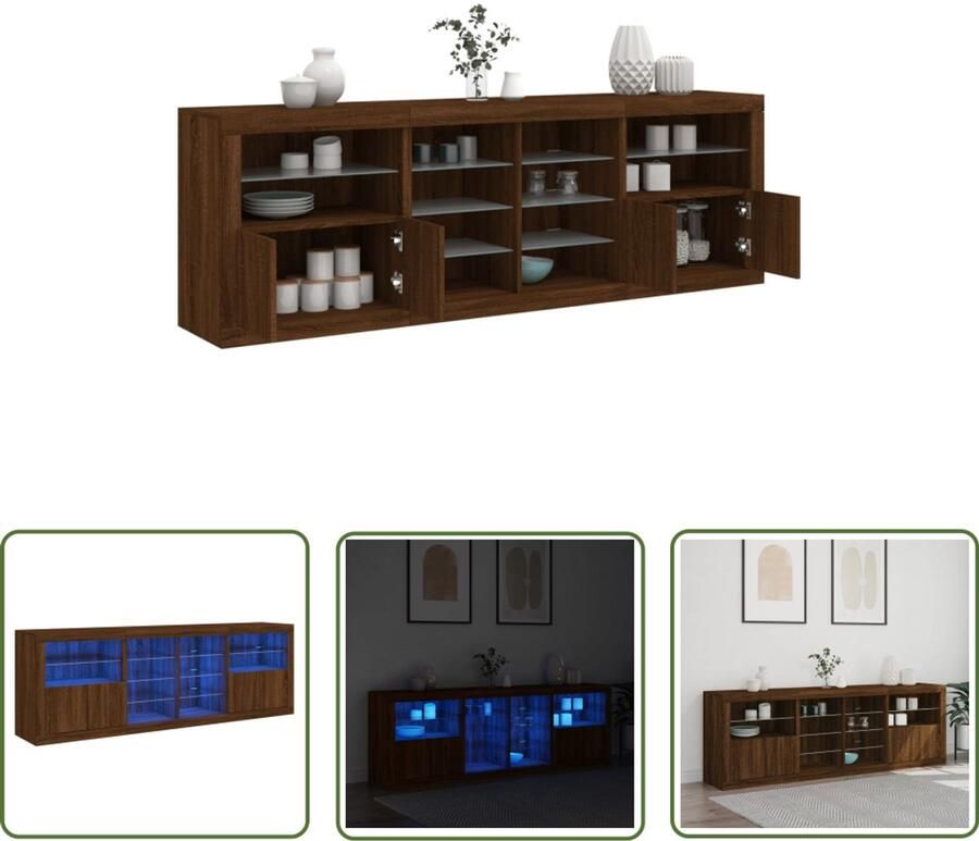 VidaXL Dressoir met LED-verlichting 202x37x67 cm bruin eikenkleur Dressoir Kast Houten Dressoir Led Verlichting Bruine Eiken