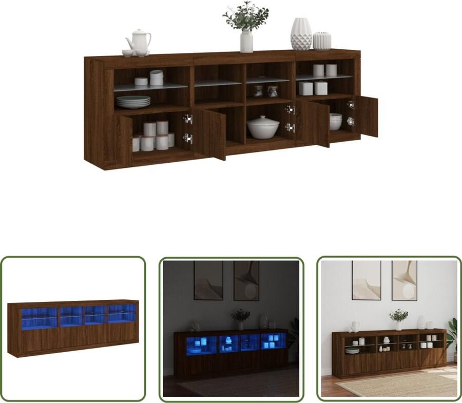VidaXL Dressoir met LED-verlichting 202x37x67 cm bruin eikenkleur Dressoir Kast Led Verlichting Houten Dressoir Bruin Eiken