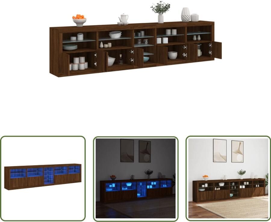 VidaXL Dressoir met LED-verlichting 283x37x67 cm bruin eikenkleur Dressoir Kast Houten Dressoir Bruine Eik Led Verlichting