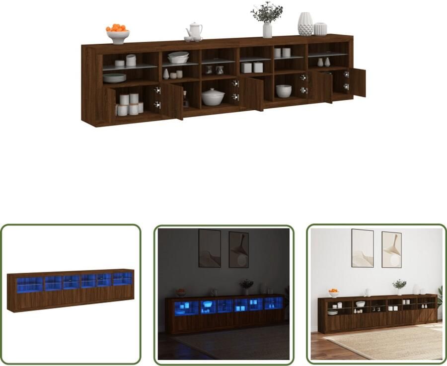 VidaXL Dressoir met LED-verlichting 283x37x67 cm bruin eikenkleur Dressoir Kast Led Verlichting Houten Dressoir Bruine Eiken