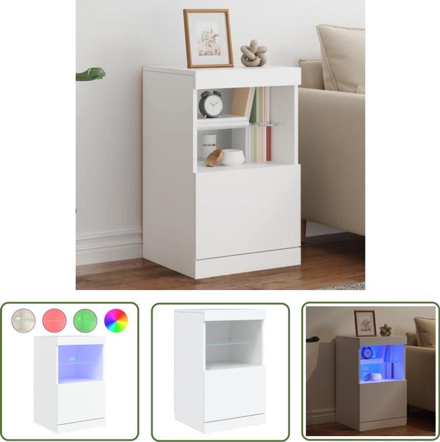 The Living Store Dressoir met LED-verlichting 41x37x67 cm wit Modern Dressoir Led Verlichting Buffetkast Opberg Kast Tv Stand