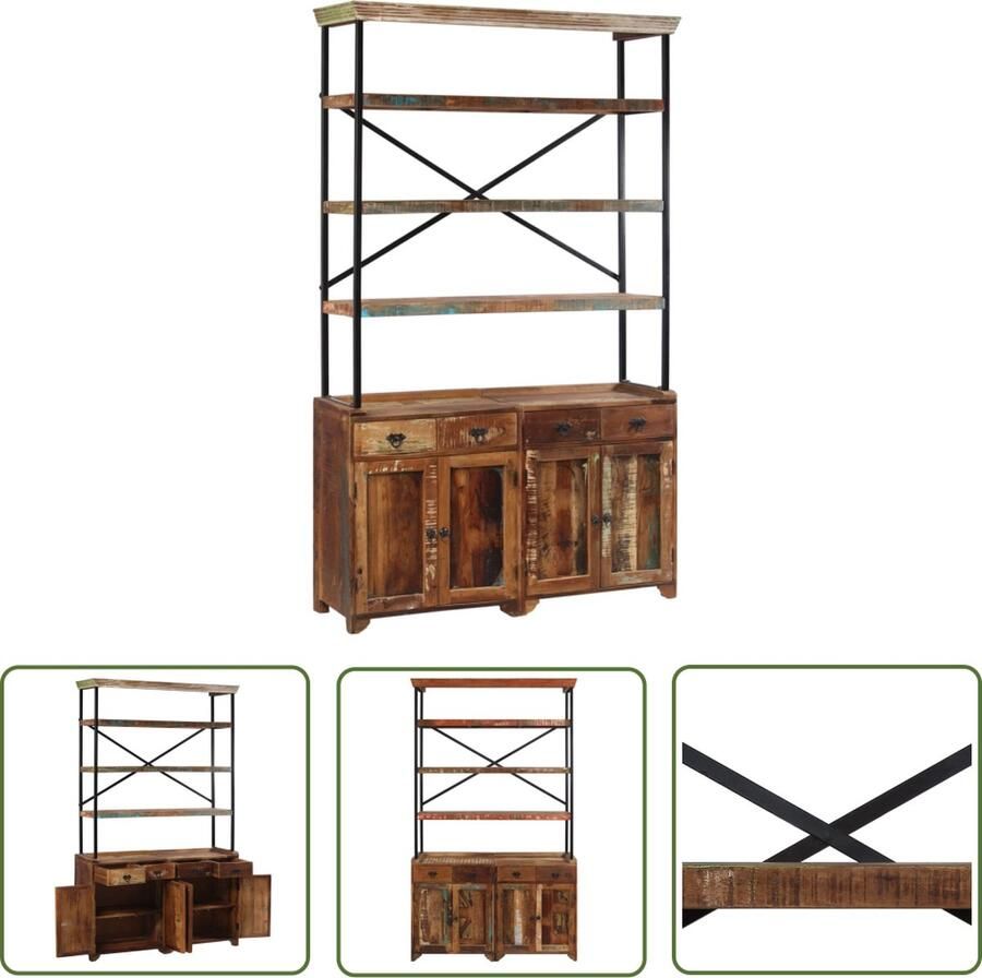 The Living Store Dressoir met schappen 120x35x200 cm massief gerecycled hout Dressoir Vintage Dressoir Landelijk Dressoir Kast Houten Dressoir