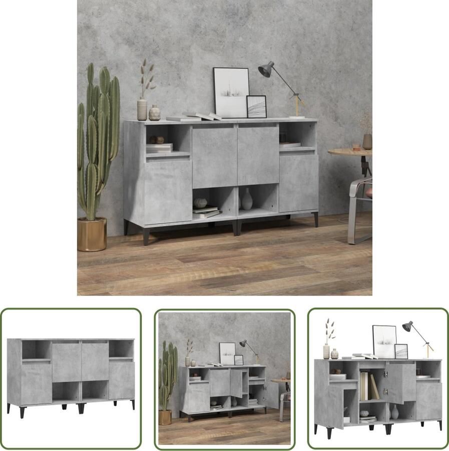 The Living Store Dressoirs 2 st 60x35x70 cm bewerkt hout betongrijs Dressoir Betongrijs Houten Dressoir Vintage Dressoir Salontafel