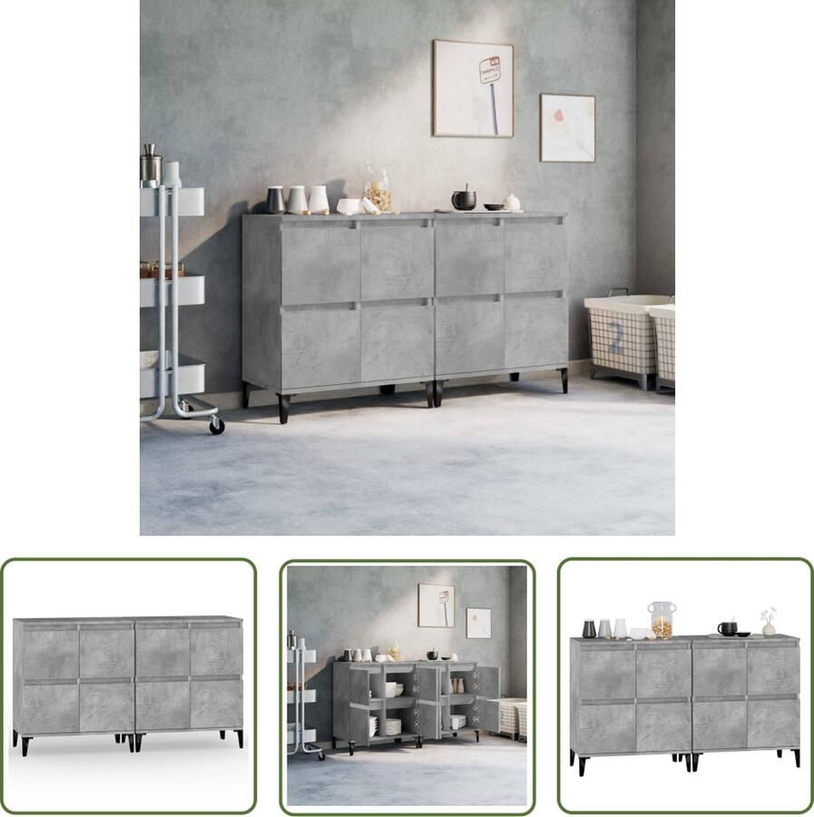 The Living Store Dressoirs 2 st 60x35x70 cm bewerkt hout betongrijs Dressoir Betongrijs Houten Dressoir Opbergkast Salontafel