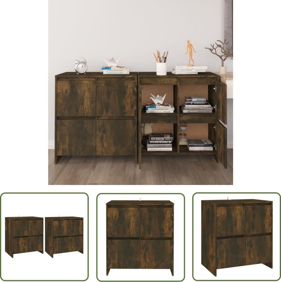 The Living Store Dressoirs 2 st 70x41x75 cm bewerkt hout gerookt eikenkleurig Dressoir Houten Dressoir Landelijk Dressoir Vintage Dressoir Bruine Dressoir