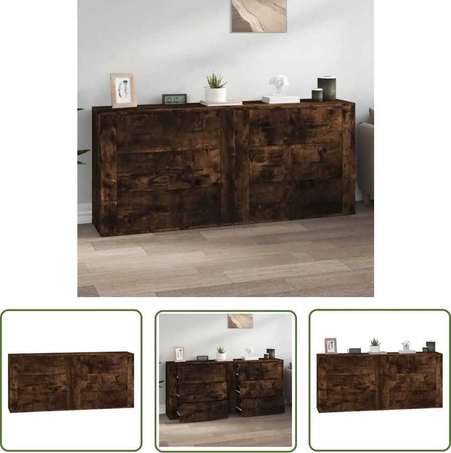 The Living Store Dressoirs 2 st bewerkt hout gerookt eikenkleurig Dressoir Vintage Dressoir Houten Dressoir Landelijk Dressoir Woonkamermeubilair - Foto 2